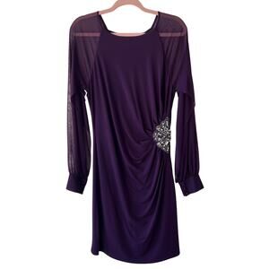 Eliza J Womens Cocktail Dress Plum Jeweled Side Ruching Size 10 Formal Wedding